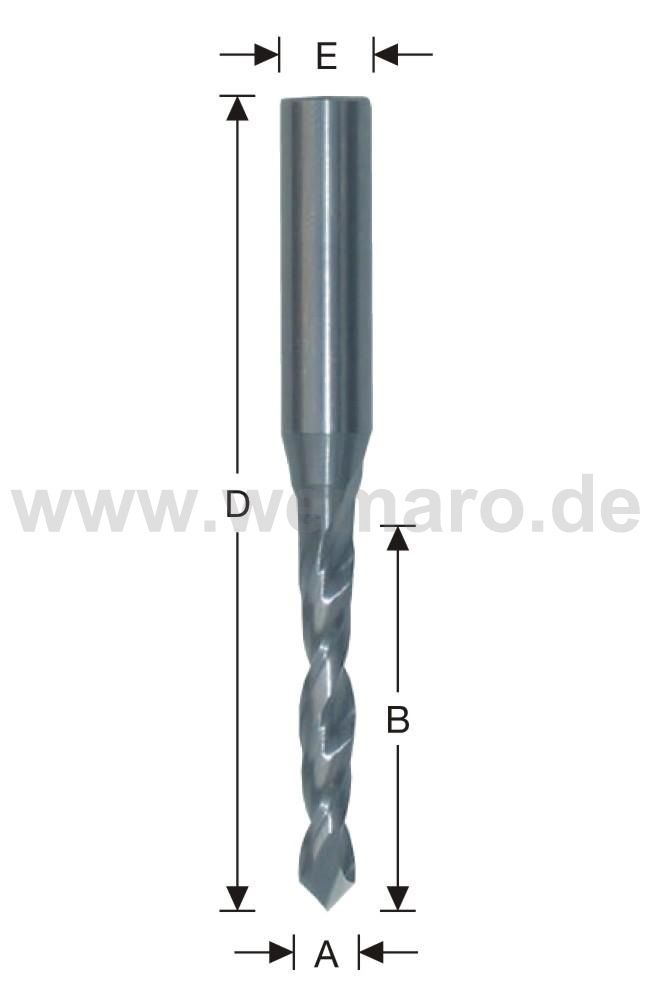 Wasserschlitzfräser VHM 5x40/100 mm S-5, Z-2 spiralig m. Bsp. 90°